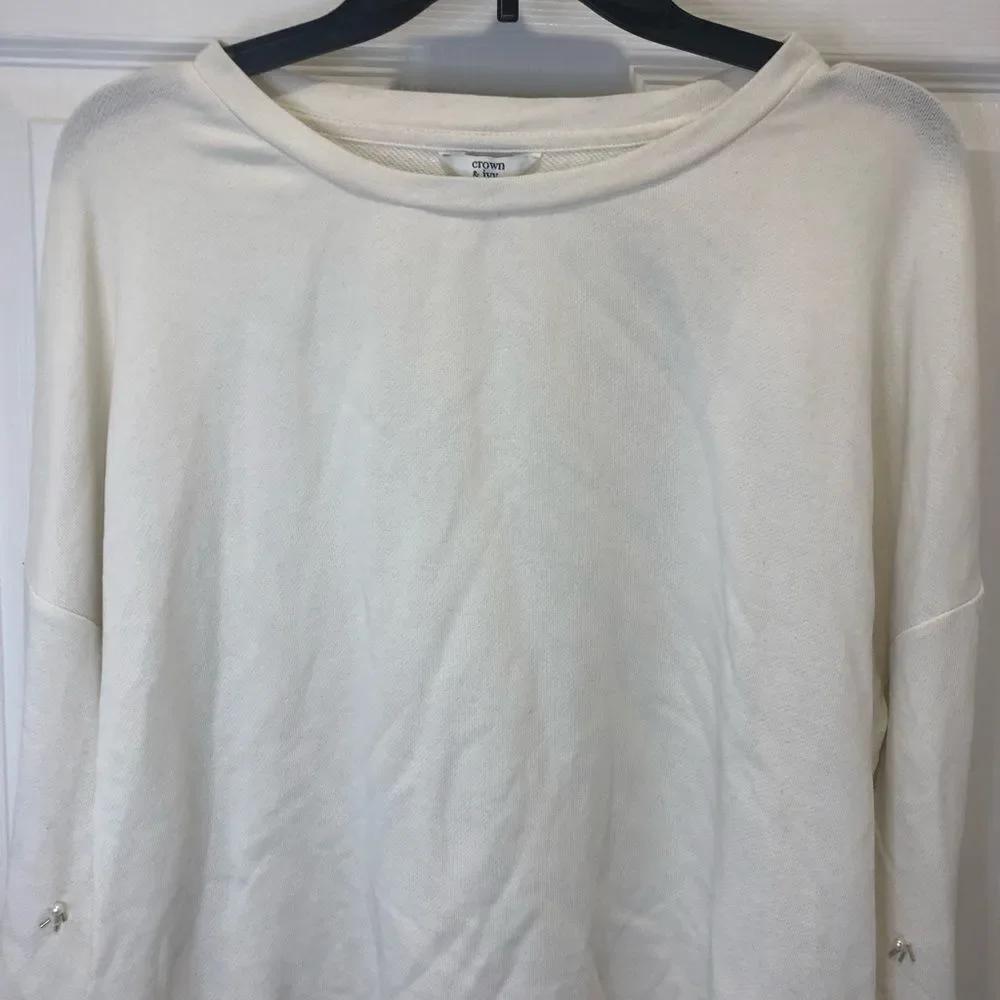 Crown & Ivy long sleeve sweater top with pearl and bead embellishments - Picture 3 of 8